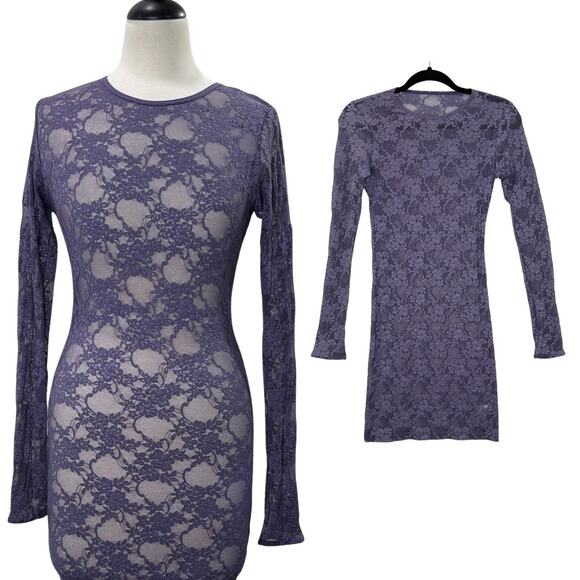 American Apparel Dresses & Skirts - American Apparel M/L Bodycon Dress Vintage Purple Floral Lace Mesh Sheer Stretch